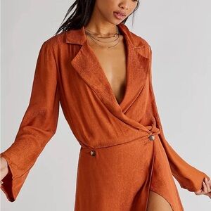 Free People Simone Cinnabar Rust / Burnt Sienna Blazer Wrap Style Dress XL